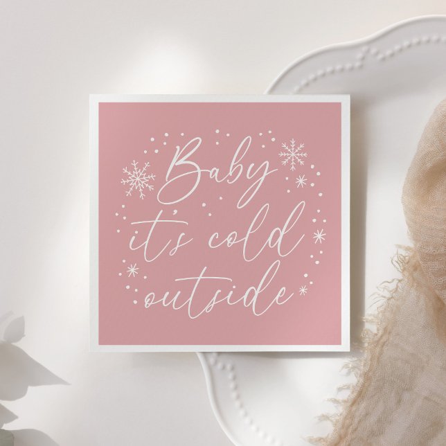 Baby It's Cold Outside Pink Snowflake Baby Shower Napkin (Creator Uploaded)