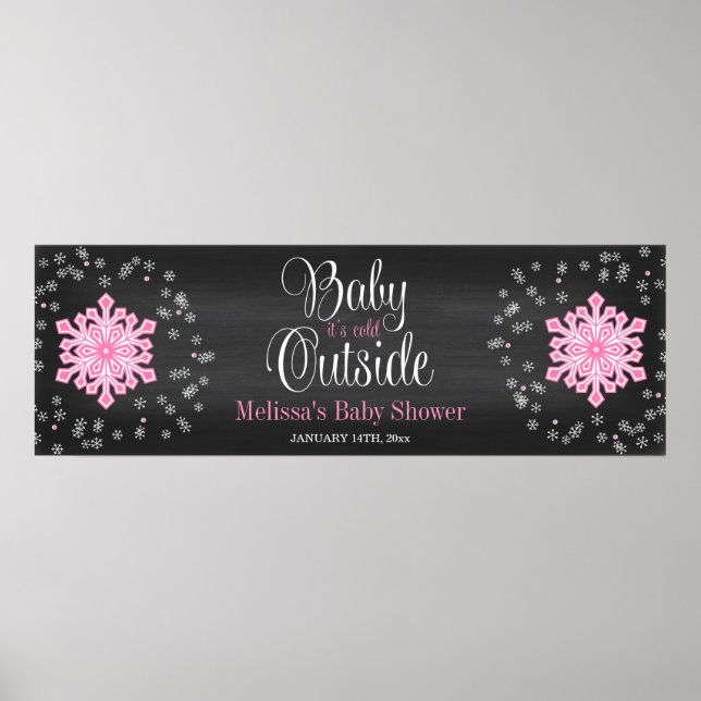 Baby It's Cold Outside Pink Snowflakes Baby Shower Poster (Front)