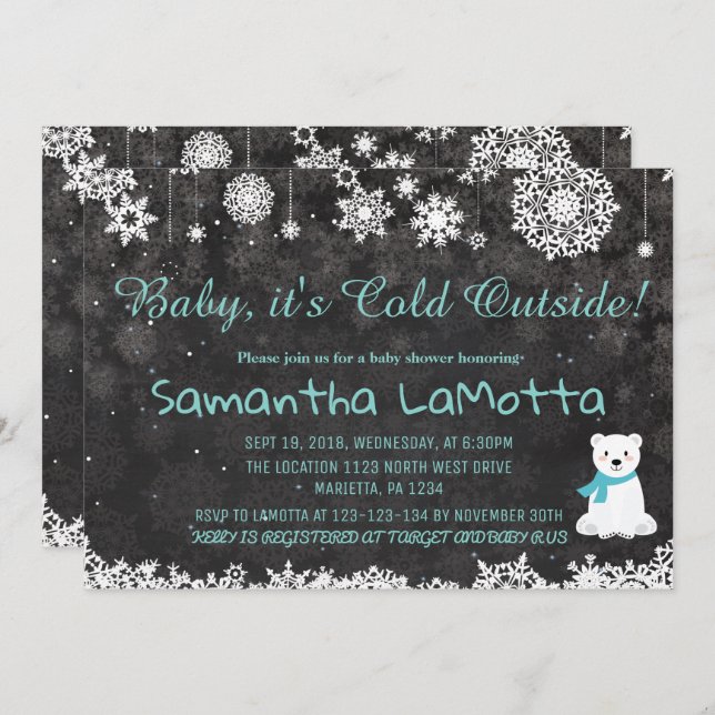 Baby Its Cold Outside polar bear Baby Shower Invitation (Front/Back)