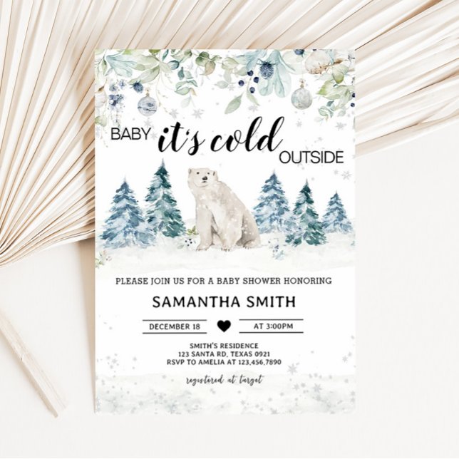 Baby Its Cold Outside Polar Bear Baby Shower Invitation (Polar Bear Baby Shower Invitation)