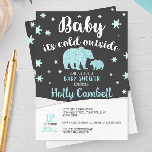 Baby It's Cold Outside Polar Bear Baby Shower Invitation (Creator Uploaded)