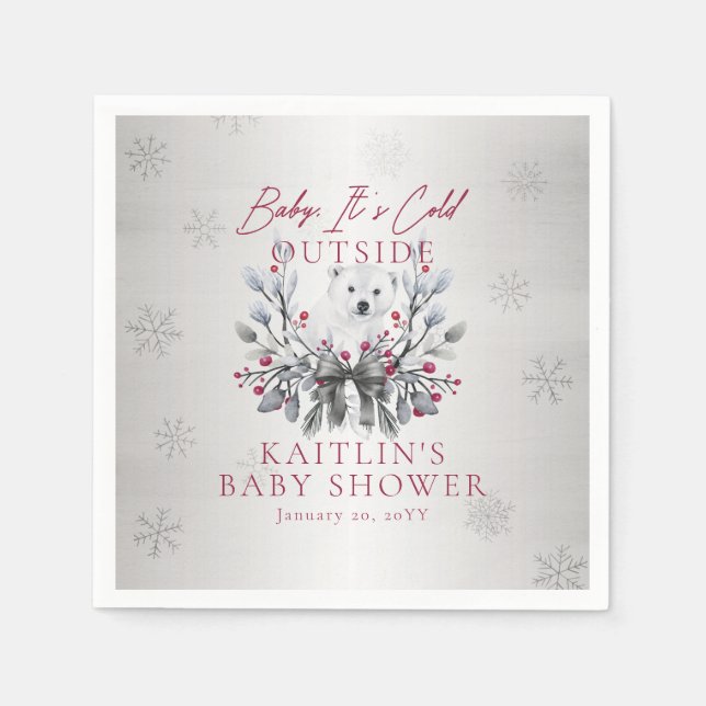 Baby It's Cold Outside Polar Bear Baby Shower Napkin (Front)