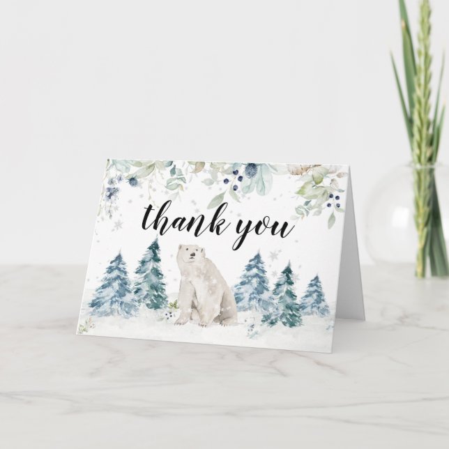 Baby Its Cold Outside Polar Bear Baby Shower Thank You Card (Front)