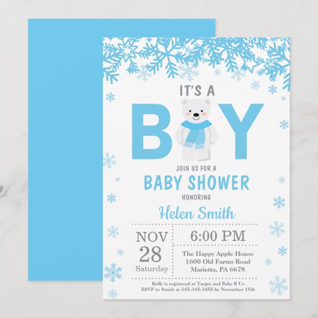 Baby its Cold Outside Polar Bear Boy Baby Shower Invitation (Front/Back)