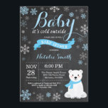 Baby Its Cold Outside Polar Bear Boy Baby Shower Invitation<br><div class="desc">Baby Its Cold Outside Polar Bear Winter Boy Baby Shower Invitation. Boy Baby Shower Invitation. Winter Holiday Baby Shower Invite. Blue and White Snowflakes. Snowman and Chalkboard Background. For further customisation,  please click the "Customise it" button and use our design tool to modify this template.</div>