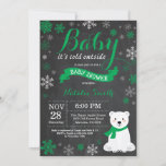 Baby Its Cold Outside Polar Bear Green Baby Shower Invitation<br><div class="desc">Baby Its Cold Outside Polar Bear Winter Baby Shower Invitation. Boy or Girl Baby Shower Invitation. Winter Holiday Baby Shower Invite. Green and White Snowflakes. Snowman and Chalkboard Background. For further customisation,  please click the "Customise it" button and use our design tool to modify this template.</div>