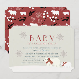 Baby Its Cold Outside Polar Bears Beige Shower Invitation