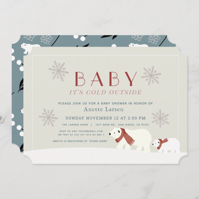 Baby Its Cold Outside Polar Bears Beige Shower Invitation (Front/Back)