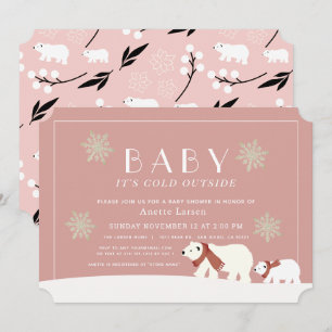 Baby Its Cold Outside Polar Bears Pink Baby Shower Invitation