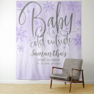 Baby It's Cold Outside Purple Baby Shower Backdrop Tapestry