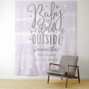 Baby It's Cold Outside Purple Baby Shower Backdrop Tapestry