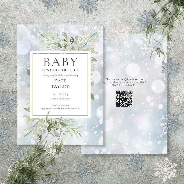Baby Its Cold Outside QR Code Winter Baby Shower Invitation (Baby Its Cold Outside QR Code Winter Baby Shower Invitation)