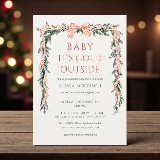Baby It's Cold Outside Red Bow Baby Shower Invitation (Creator Uploaded)