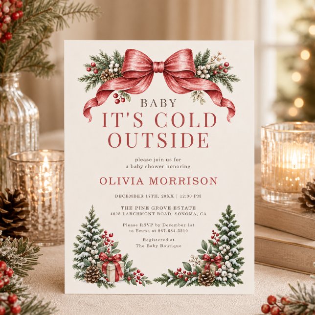 Baby It's Cold Outside Red Bow Baby Shower Invitation (Creator Uploaded)