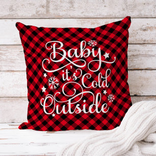 Baby Its Cold Outside Red Buffalo Plaid Holiday Cushion
