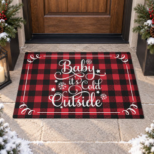 Baby Its Cold Outside Red Buffalo Plaid Holiday Doormat