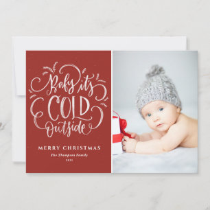 Baby It's Cold Outside Red Merry Christmas Photo Holiday Card