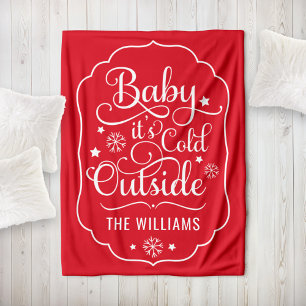 Baby it's Cold Outside Red Script Family Holiday Fleece Blanket