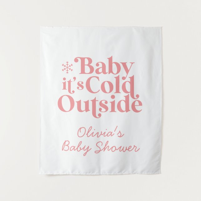 Baby It's Cold Outside Retro Baby Shower Welcome Tapestry (Front)