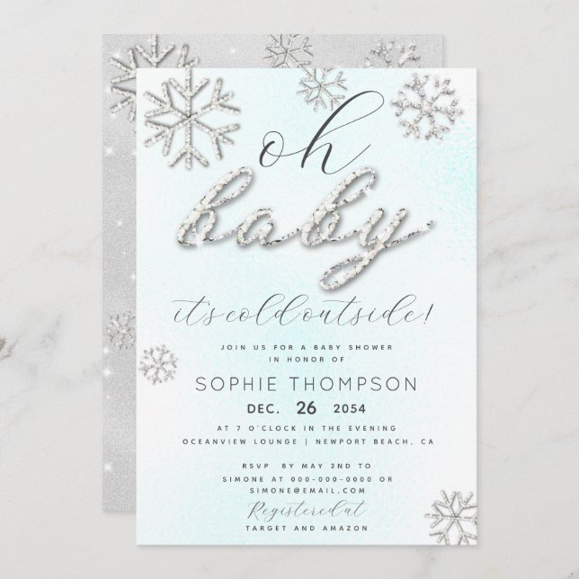 Baby Its Cold Outside Rhinestones Glitter Shower Invitation (Front/Back)