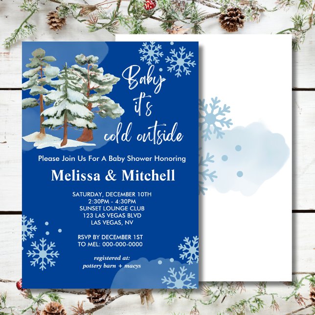 Baby its cold outside royal blue snowflake invitation (Creator Uploaded)