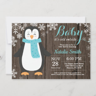 Baby its Cold Outside Rustic Penguin Baby Shower Invitation