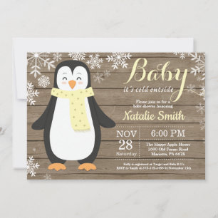Baby its Cold Outside Rustic Penguin Baby Shower Invitation