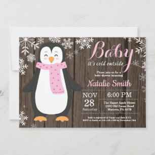 Baby its Cold Outside Rustic Penguin Baby Shower Invitation