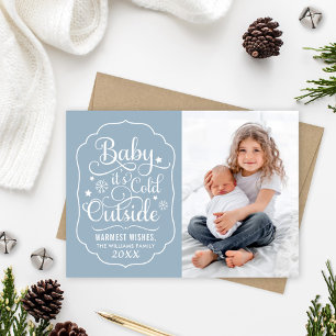 Baby It's Cold Outside   Rustic Red Photo Holiday Card