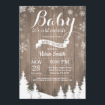 Baby its Cold Outside Rustic Winter Baby Shower Invitation<br><div class="desc">Baby its Cold Outside Rustic Winter Baby Shower invitation. White Snowflake. Boy or Girl Baby Shower Invitation. Winter Holiday Baby Shower Invite. Rustic Wood Background. Country Vintage Retro Barn. Woodland Trees Forest Mountain. For further customisation, please click the "Customise it" button and use our design tool to modify this template....</div>