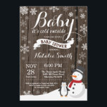 Baby Its Cold Outside Rustic Winter Baby Shower Invitation<br><div class="desc">Baby Its Cold Outside Rustic Winter Boy or Girl Baby Shower Invitation. Winter Holiday Baby Shower Invite. White Snowflakes. Snowman and Rustic Wood Background. Country Vintage Retro. For further customisation,  please click the "Customise it" button and use our design tool to modify this template.</div>