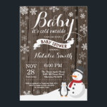Baby Its Cold Outside Rustic Winter Baby Shower Invitation<br><div class="desc">Baby Its Cold Outside Rustic Winter Boy or Girl Baby Shower Invitation. Winter Holiday Baby Shower Invite. White Snowflakes. Snowman and Rustic Wood Background. Country Vintage Retro. For further customisation,  please click the "Customise it" button and use our design tool to modify this template.</div>