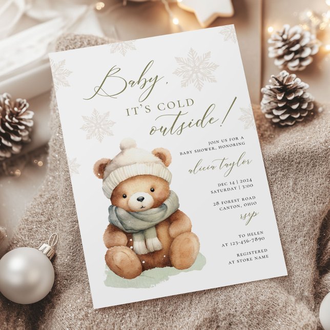 Baby it's Cold Outside Sage Baby Shower Invitation (Creator Uploaded)