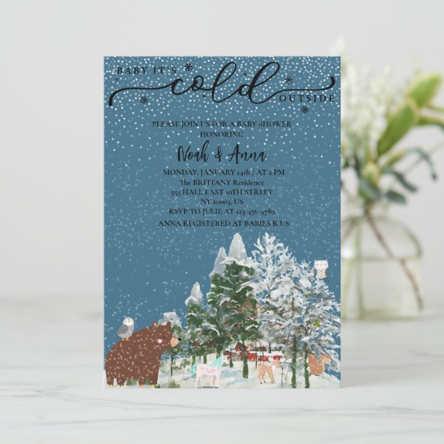  baby its cold outside scandi winter baby shower invitation (Standing Front)