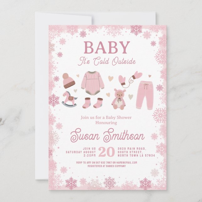 Baby It's Cold Outside Shower Pink Girl Winter  Invitation (Front)