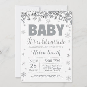 Baby its Cold Outside Silver and Grey Baby Shower Invitation