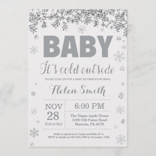 Baby its Cold Outside Silver and Grey Baby Shower Invitation
