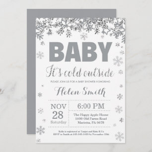 Baby its Cold Outside Silver and Grey Baby Shower Invitation