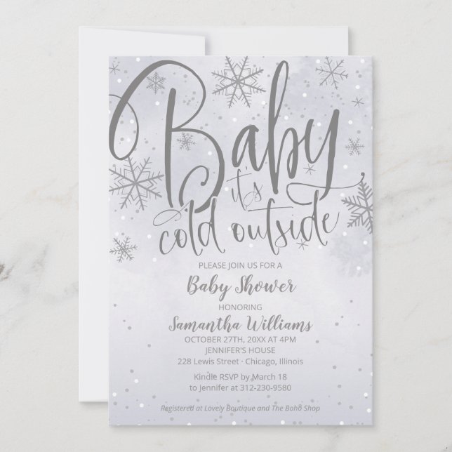 Baby It's Cold Outside Silver Grey Baby Shower Inv Invitation (Front)