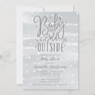 Baby It's Cold Outside Silver Grey Baby Shower Invitation