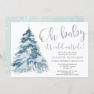 Baby it's cold outside silver white baby shower invitation