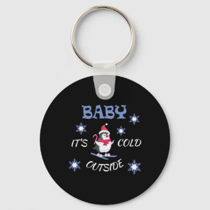Baby Its Cold Outside Skiing Penguin T Shirt  Key Ring