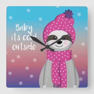 Baby its cold outside Sloth Square Wall Clock