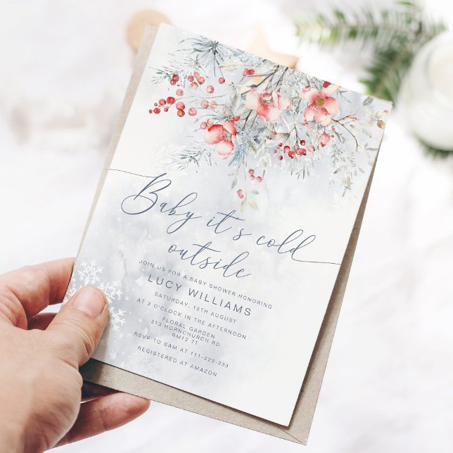 Baby its cold outside Snow Berries baby shower Invitation (Creator Uploaded)