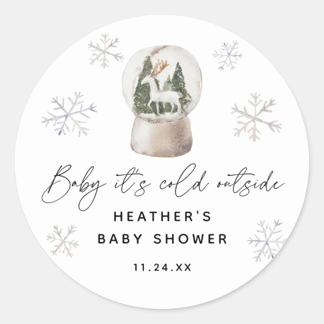 Baby It's Cold Outside Snow Globe Baby Shower Classic Round Sticker (Front)