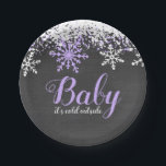 Baby Its Cold Outside Snow Purple Girl Baby Shower Paper Plate<br><div class="desc">Cute girl winter themed baby shower paper plates. This stylish design features a purple and white snowflake border and script font on a chalkboard background.</div>