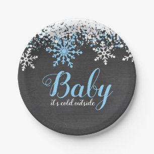 Baby Its Cold Outside Snow Winter Boy Baby Shower Paper Plate