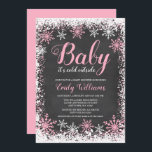 Baby Its Cold Outside Snow Winter Girl Baby Shower Invitation<br><div class="desc">Trendy girl winter themed baby shower invitations. This stylish design features a pink and white snowflake border and script font on a chalkboard background.</div>