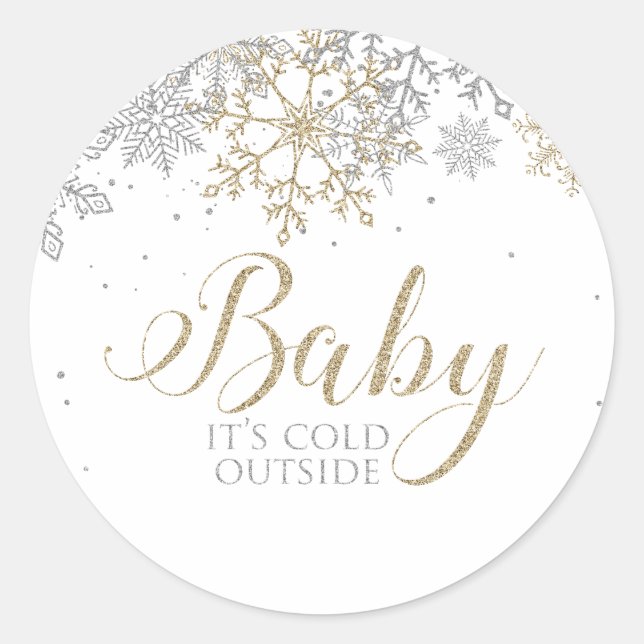 Baby It's Cold Outside Snowflake Baby Shower Classic Round Sticker (Front)