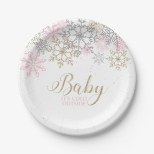 Baby It's Cold Outside Snowflake Baby Shower Paper Plate
